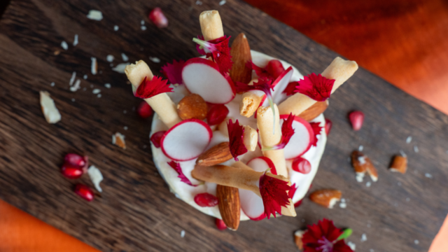 Petit Pierre Robert with melted brie, grissini and Fivola Blossom