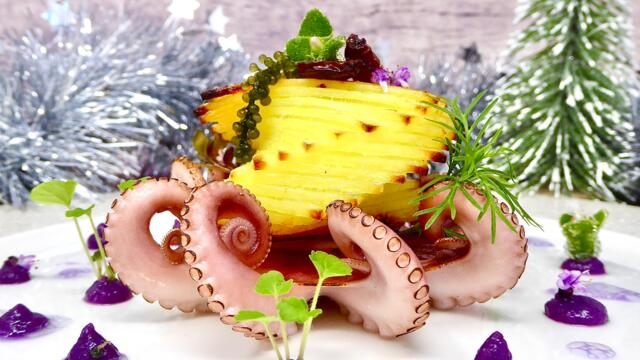 Octopus en geroosterde aardappel twist