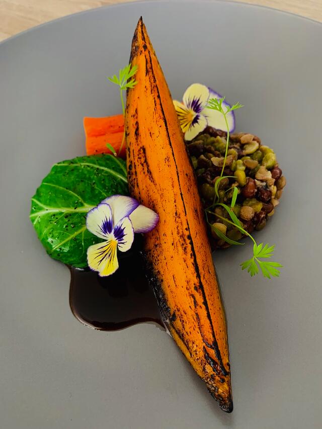 6hr roasted sweet potato with Cornabria Blossom and Persinette Cress