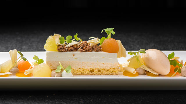 Melon, nougat, cottage cheese and Mustard Cress