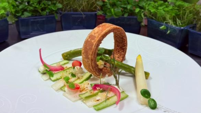 Carpaccio van groene en witte asperges